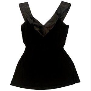BB Apparel Black Stretch Knit & Satin V-Neck Cami Tank Top Tunic Sz M #233C